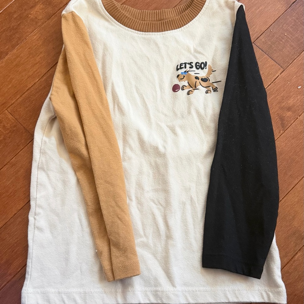 Garanimals Cream Colorblock Long Sleeve Tee with Dog Graphic - Tan & Black